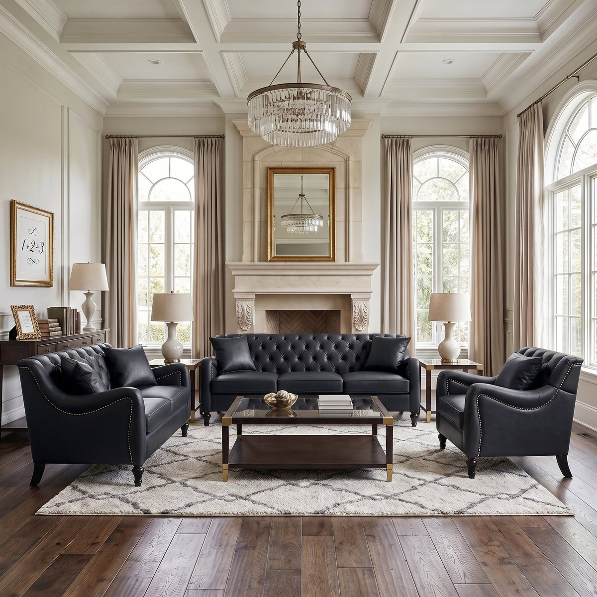 NOVAHOME 3-piece tufted PU leather sofa set product image 1