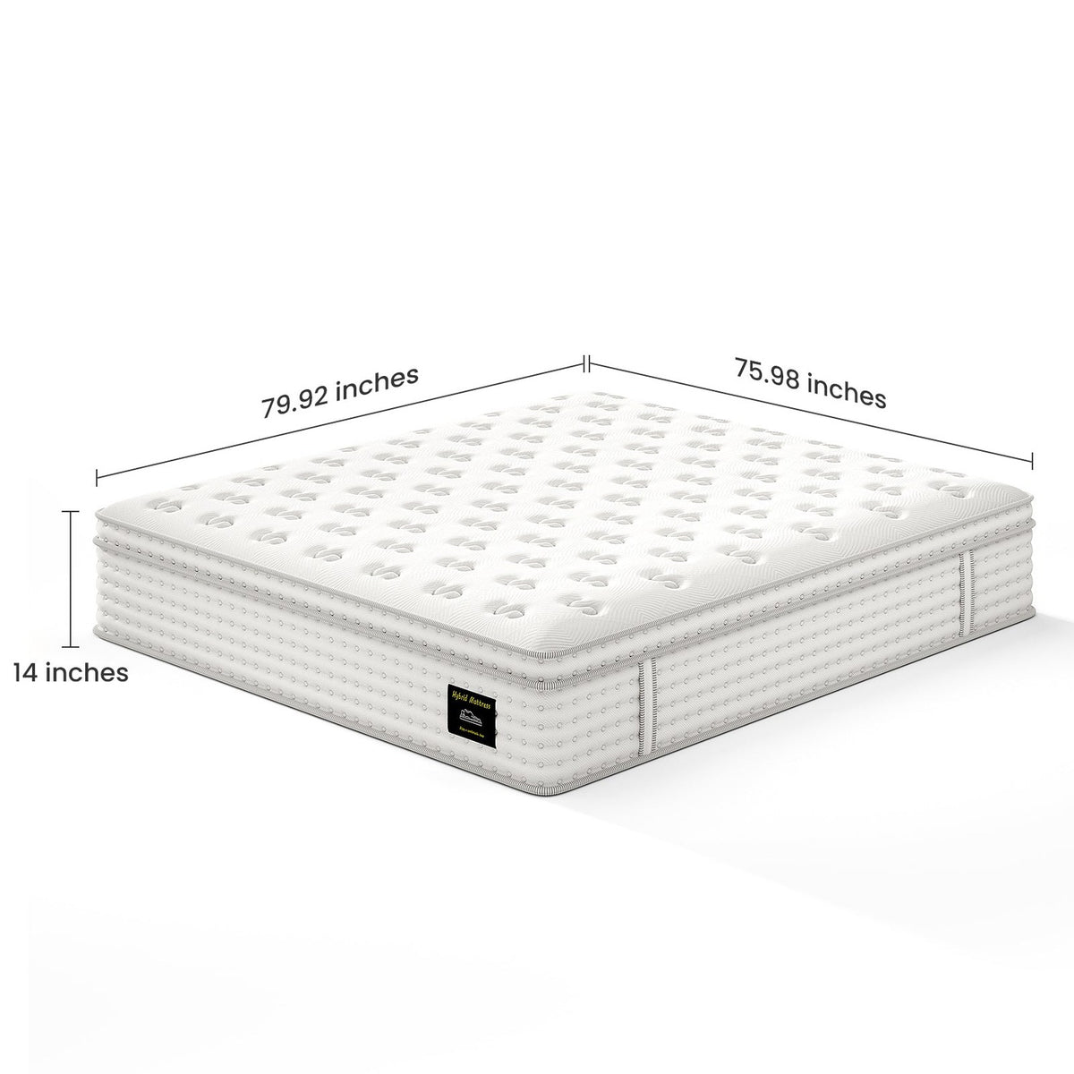 King hybrid mattress dimensions: 79.92 by 75.98 by 14 inches