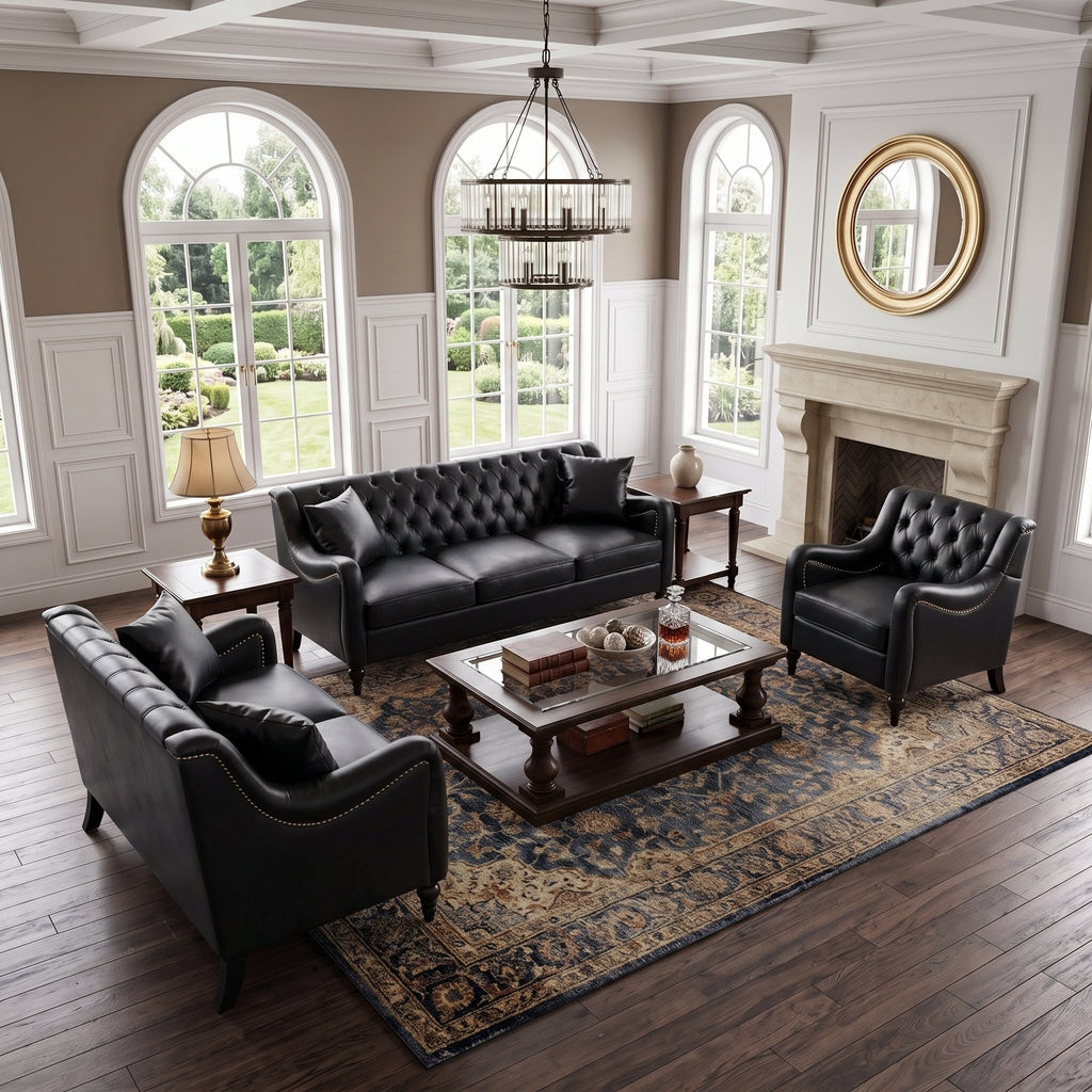 NOVAHOME 3-piece tufted PU leather sofa set product image 4
