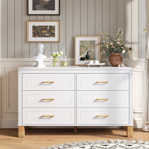 NOVAHOME Modern 6-Drawer Double Dresser with Solid Wood Legs