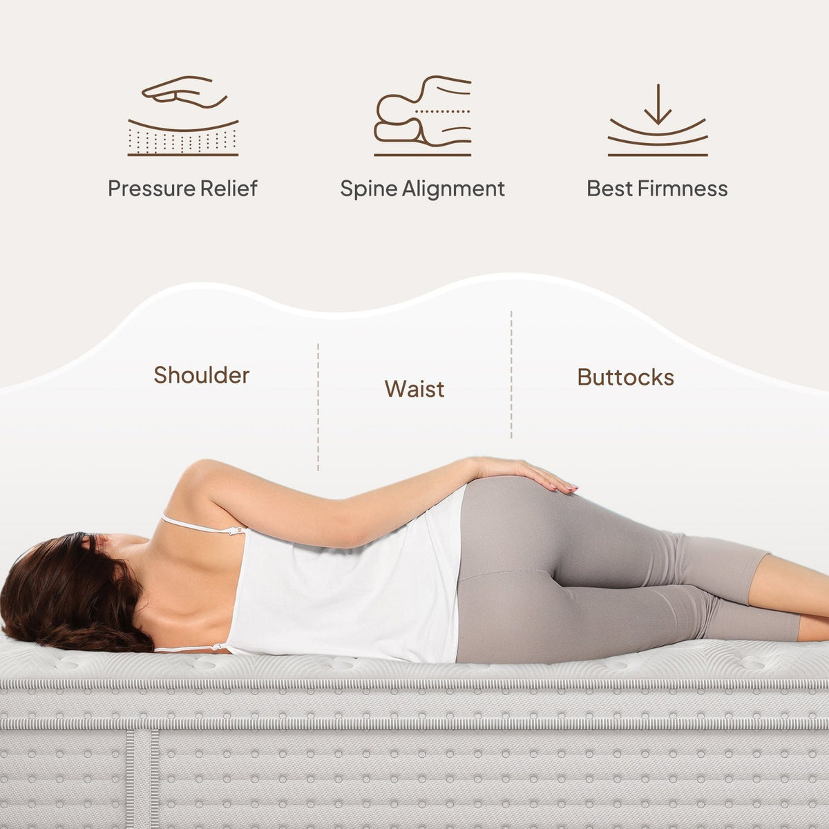 Hybrid mattress pressure relief and spine alignment support graphic