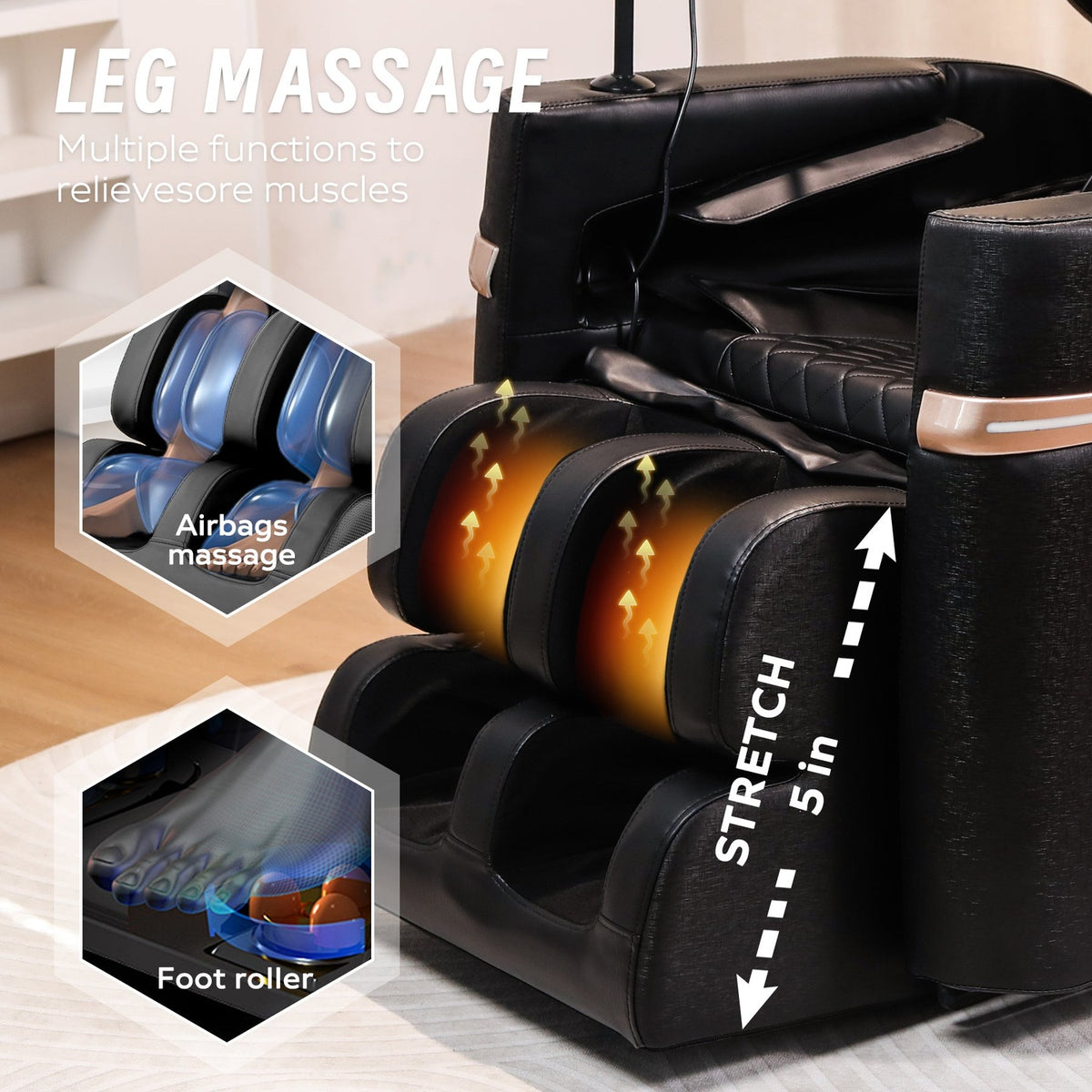 Leg air compression massage and foot roller feature detail