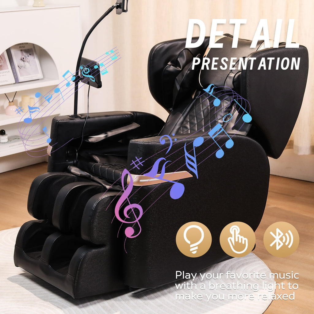 Bluetooth audio and ambient lighting feature on black massage chair