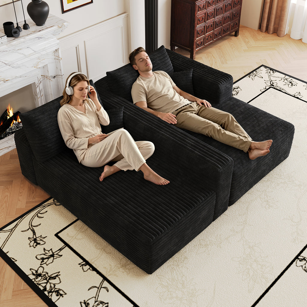 NOVAHOME 103-inch plush corduroy L-shaped cloud sectional image 3