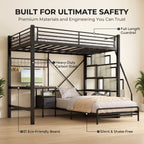 NOVAHOME Metal Loft Bed with Built-in Desk and Storage Stairs, L-Shaped Bunk Bed Frame with Lower Bed