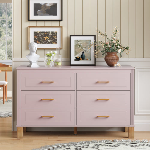NOVAHOME Modern 6-Drawer Double Dresser with Solid Wood Legs