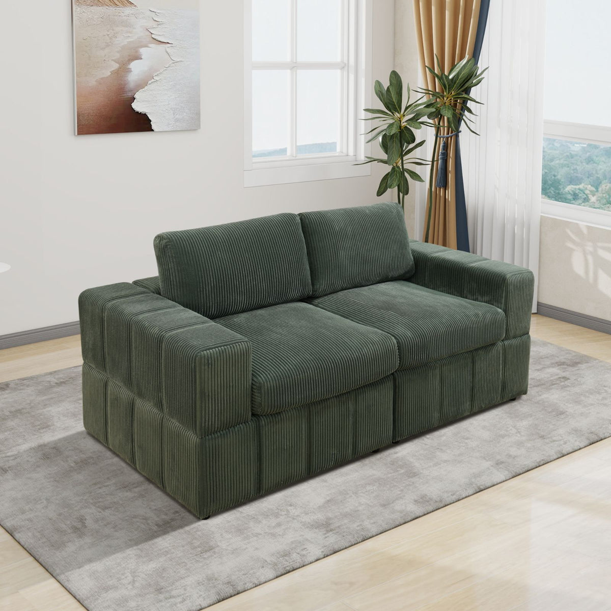 NOVAHOME Beige Corduroy 7-Piece Modular Sectional Sofa Set with Ottoman