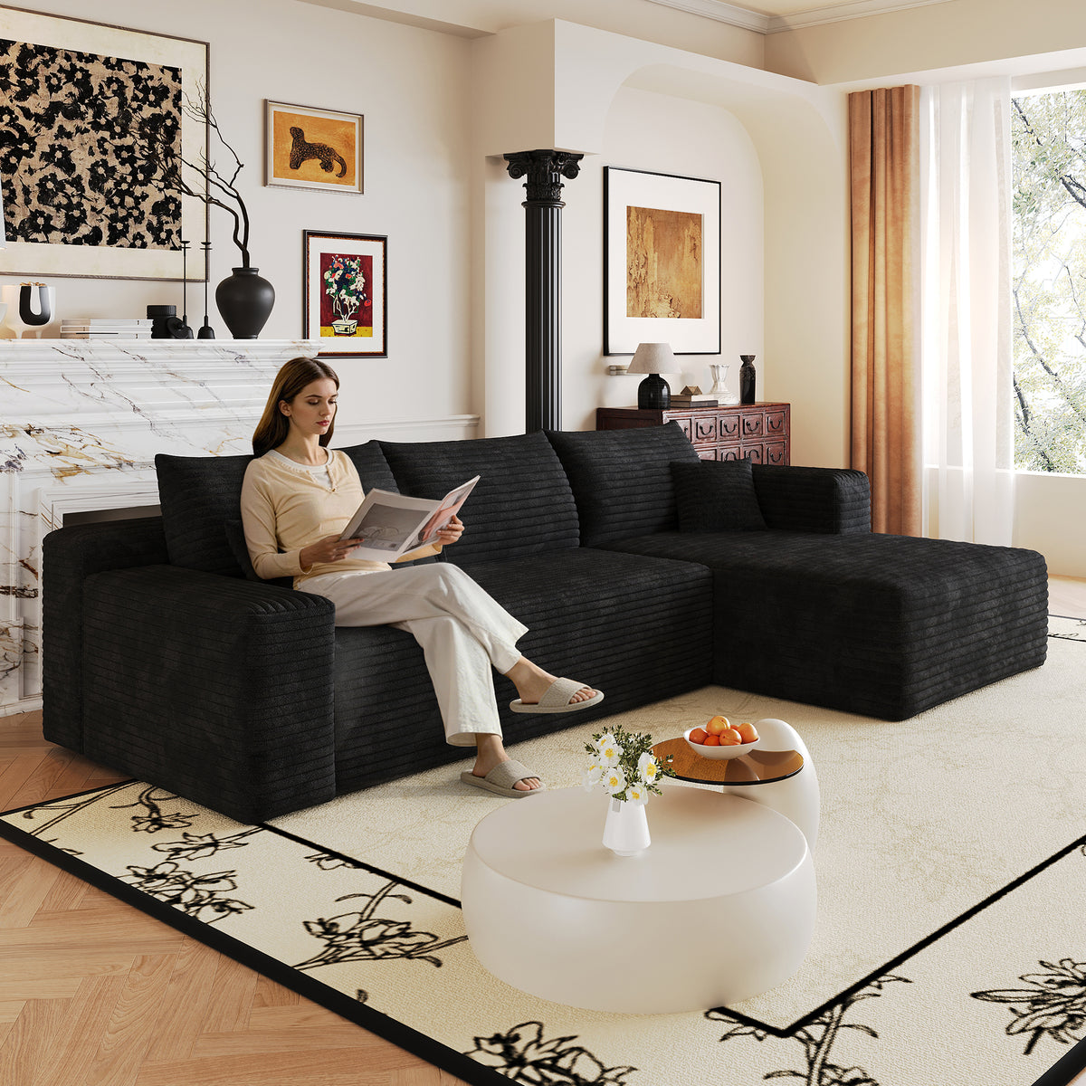 NOVAHOME 103-inch plush corduroy L-shaped cloud sectional image 2