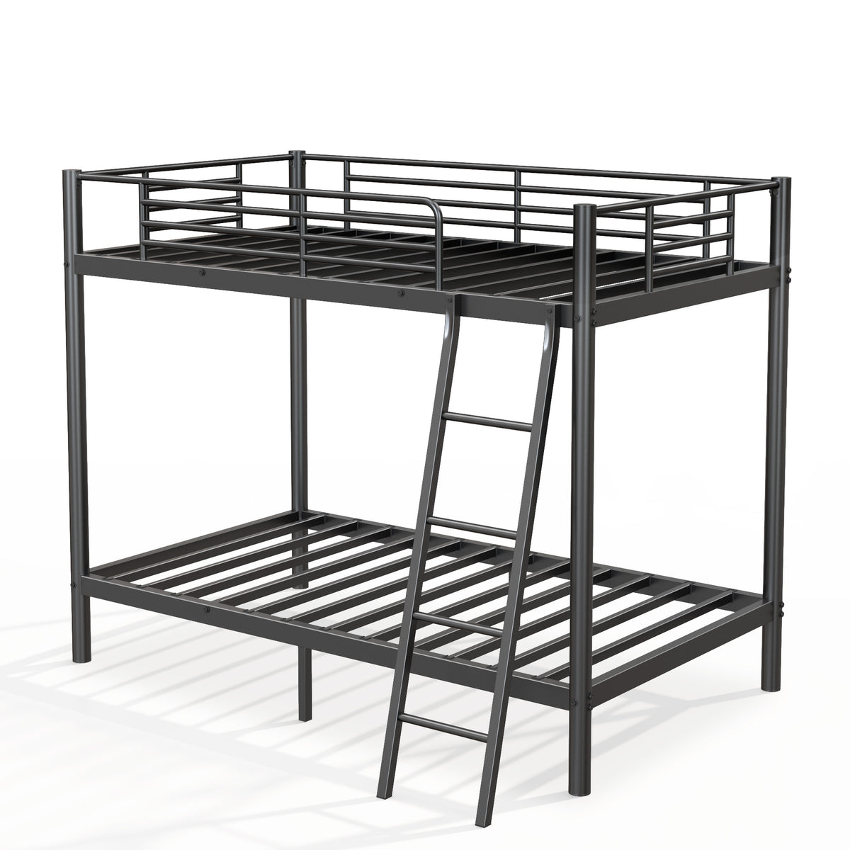 NOVAHOME Twin-Over-Twin Metal Bunk Bed with Ladder and Guardrails