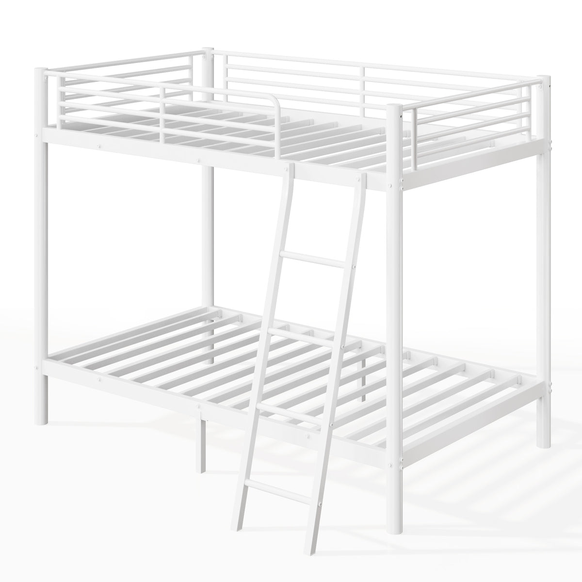 NOVAHOME Twin-Over-Twin Metal Bunk Bed with Ladder and Guardrails