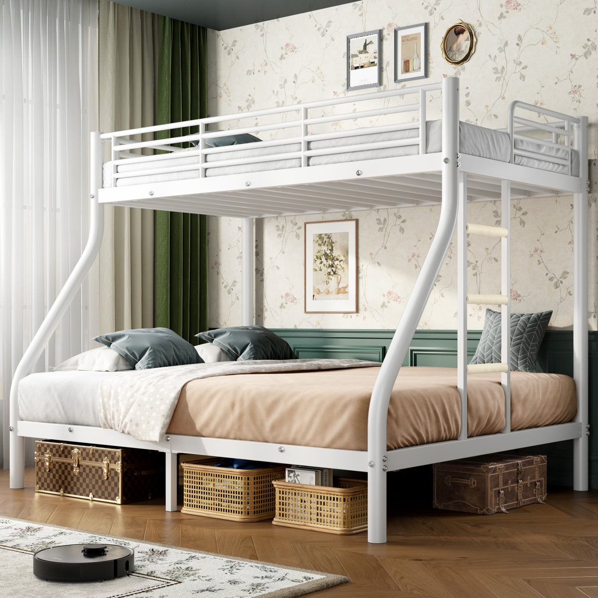 NOVAHOME Heavy Duty Metal Bunk Bed (Twin Over Full) - Space Saving & Noise-Free