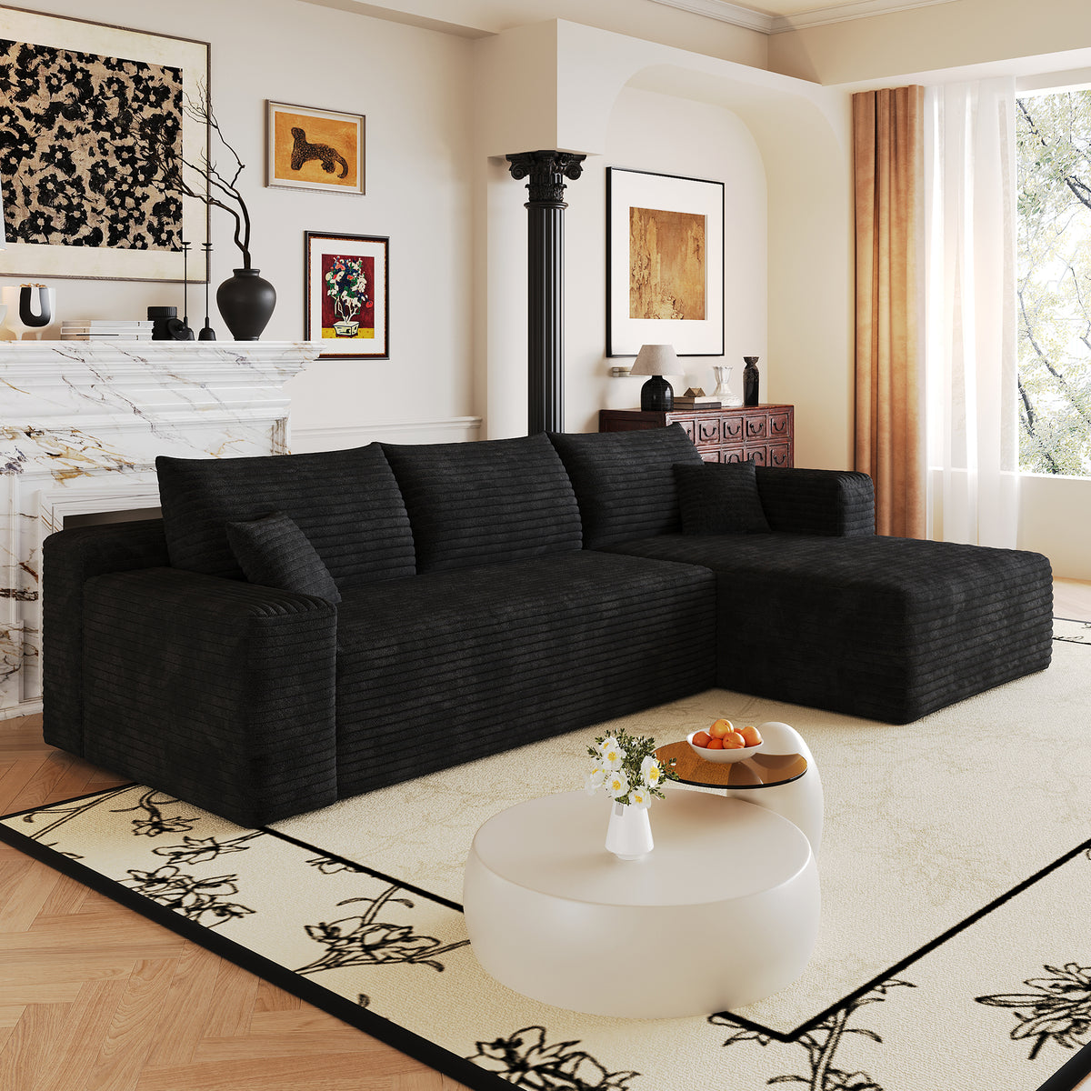 NOVAHOME 103-inch plush corduroy L-shaped cloud sectional image 7