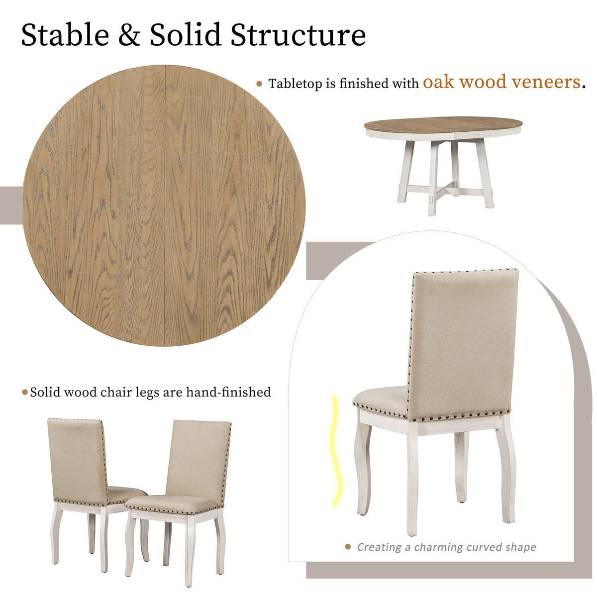 NOVAHOME 5-piece extendable farmhouse dining set product image 7