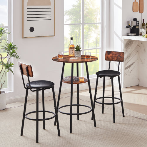 NOVAHOME 3-Piece Round Bar Table Set with 2 Upholstered Stools