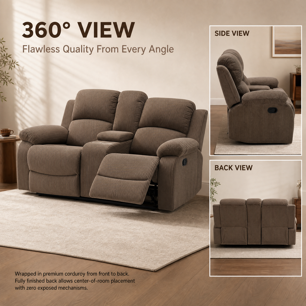 NOVAHOME Smart Reclining Premium Corduroy Sofa Set (3-Piece)