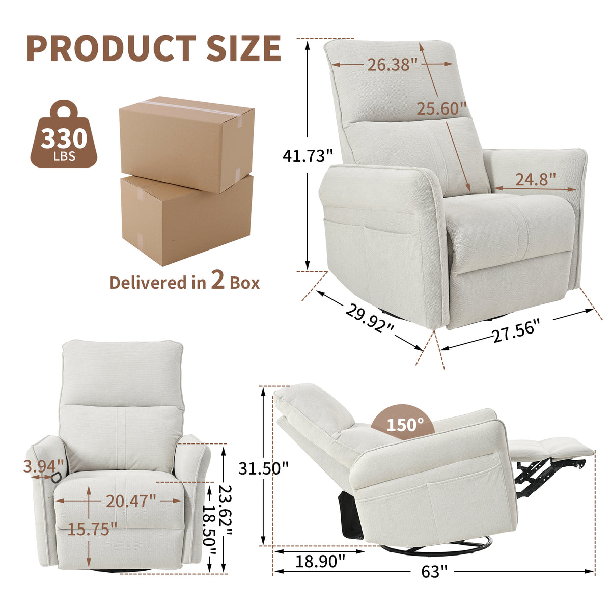 NOVAHOME gray swivel rocker recliner product image 3