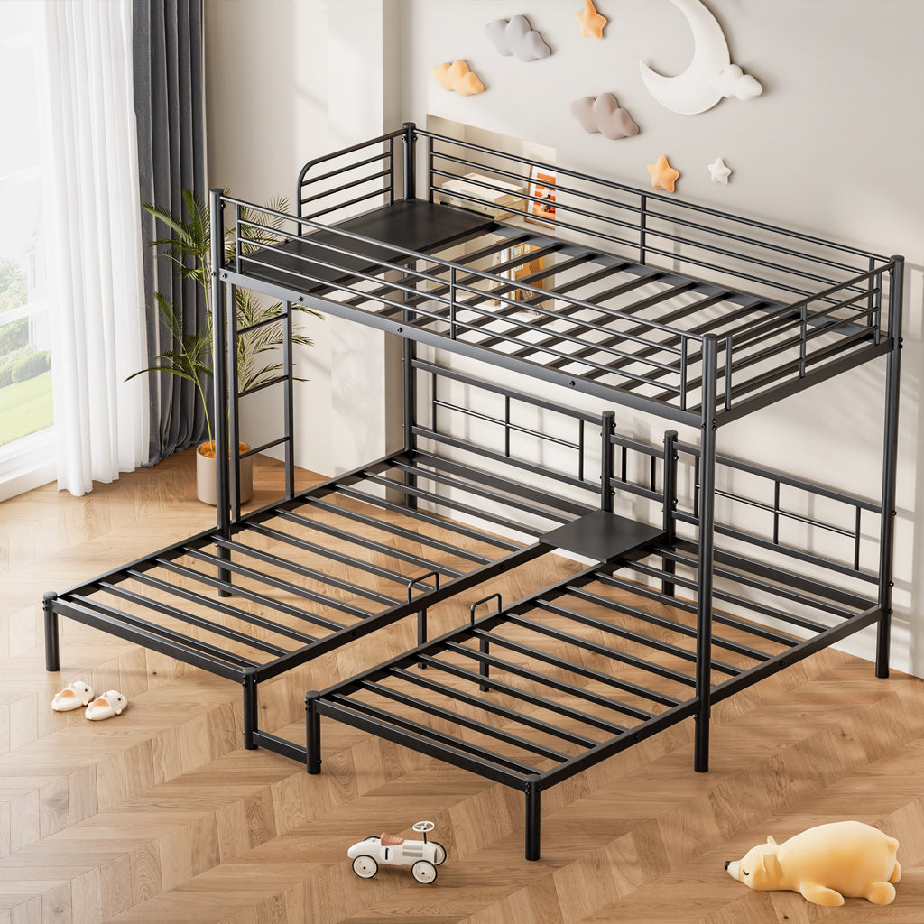 NOVAHOME Metal Triple Bunk Bed with Loft and Two Twin Beds