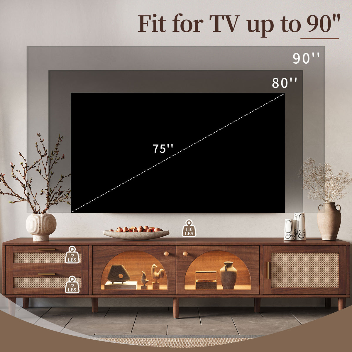 NOVAHOME 86.6-inch dark brown rattan TV stand product image 10