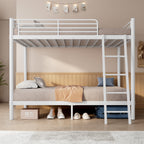 NOVAHOME Twin-Over-Twin Metal Bunk Bed with Ladder and Guardrails