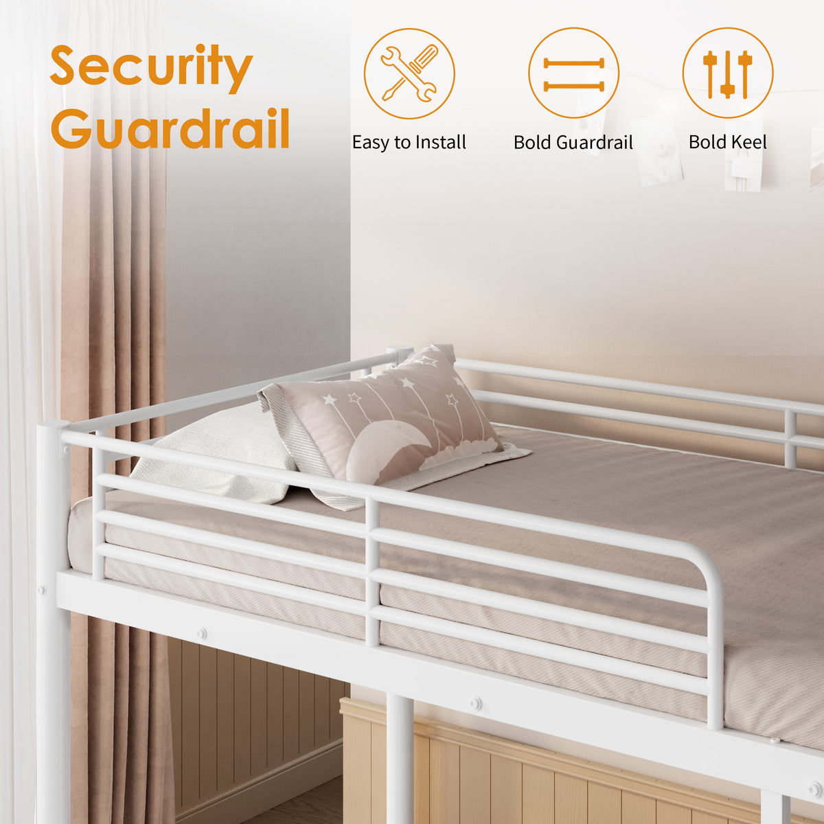 NOVAHOME Twin-Over-Twin Metal Bunk Bed with Ladder and Guardrails