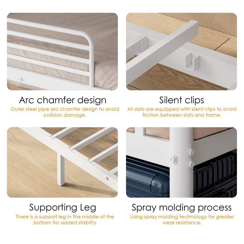 NOVAHOME Twin-Over-Twin Metal Bunk Bed with Ladder and Guardrails