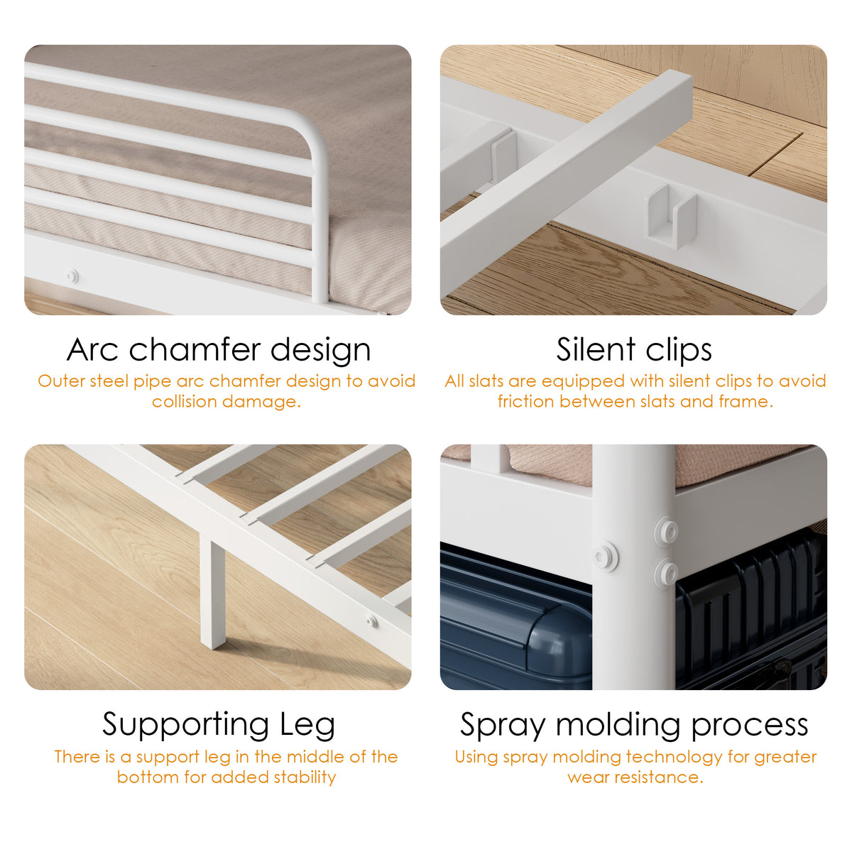 NOVAHOME Twin-Over-Twin Metal Bunk Bed with Ladder and Guardrails