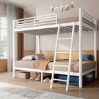 NOVAHOME Twin-Over-Twin Metal Bunk Bed with Ladder and Guardrails