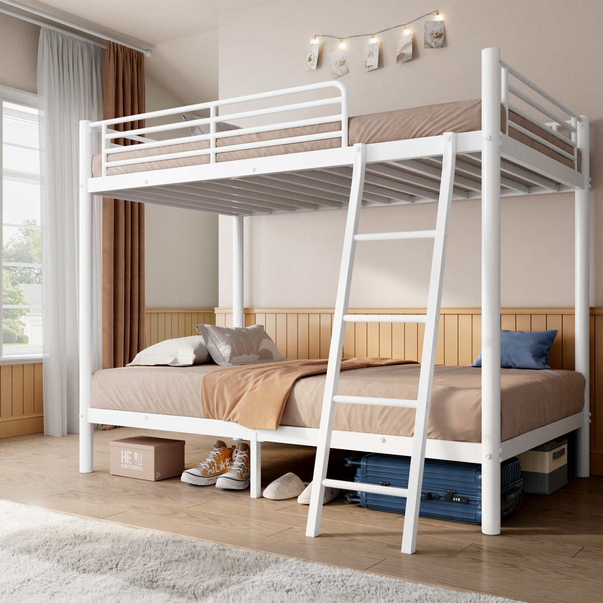 NOVAHOME Twin-Over-Twin Metal Bunk Bed with Ladder and Guardrails