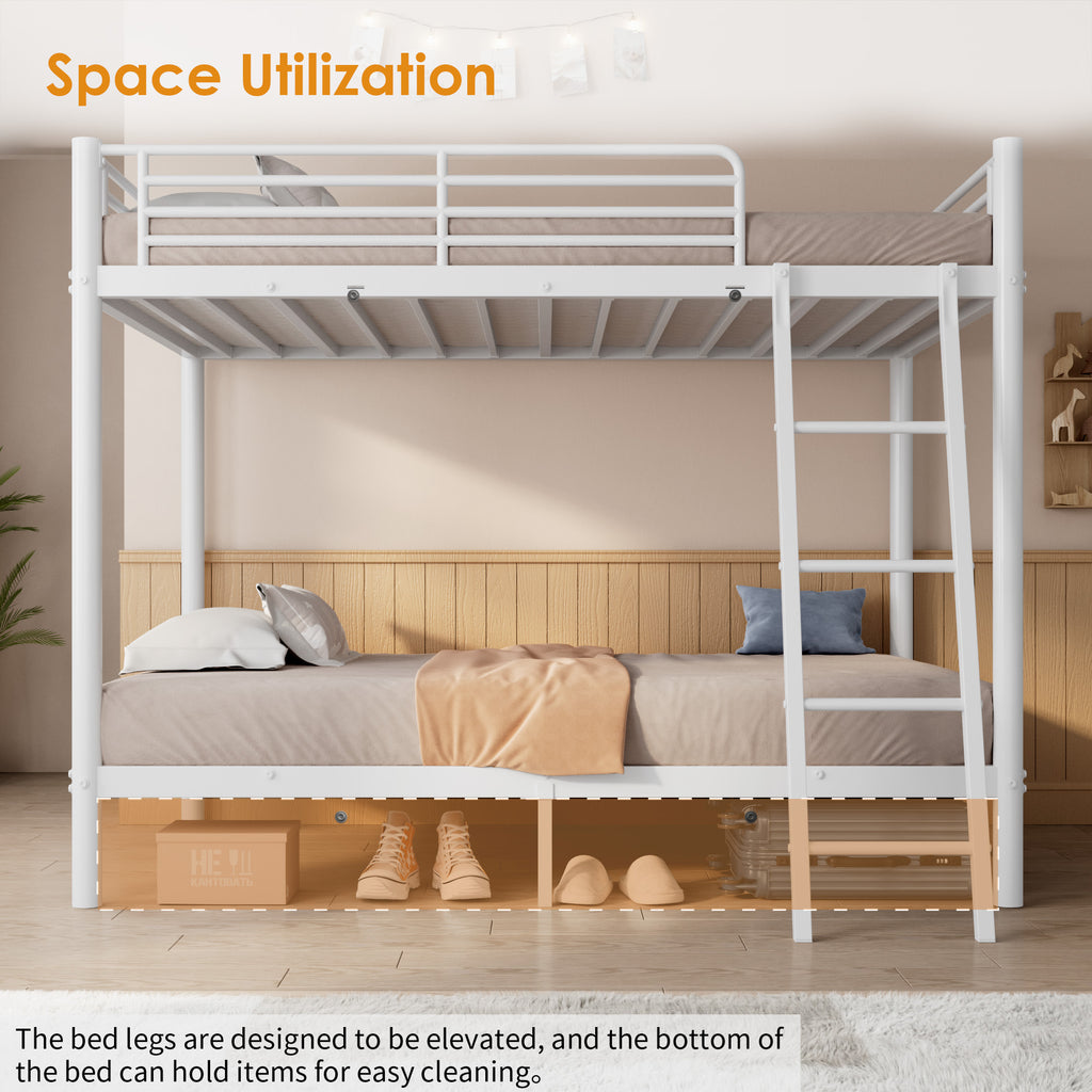 NOVAHOME Twin-Over-Twin Metal Bunk Bed with Ladder and Guardrails