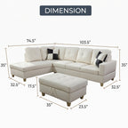 NOVAHOME 3-Piece Faux Leather Sectional Sofa Set with Storage Ottoman - product view 03