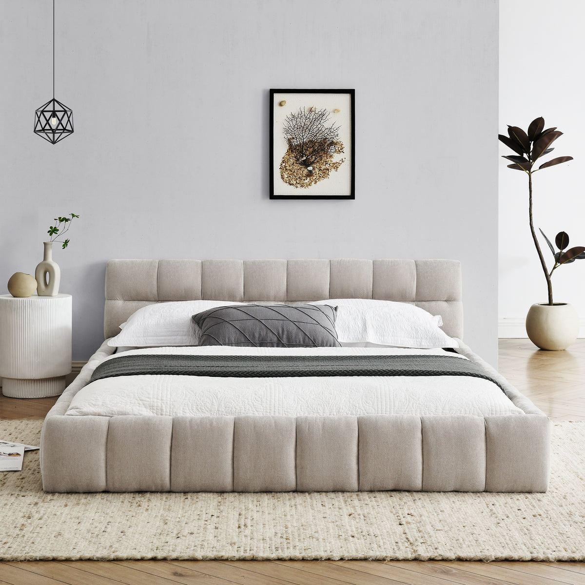 NOVAHOME queen chenille upholstered platform bed product image 5