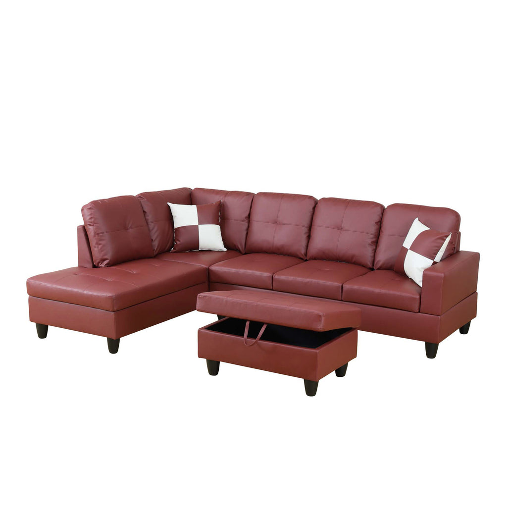 NOVAHOME 3-Piece Faux Leather Sectional Sofa Set with Storage Ottoman - product view 25