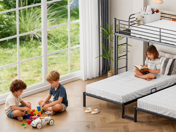 NOVAHOME Metal Triple Bunk Bed with Loft and Two Twin Beds