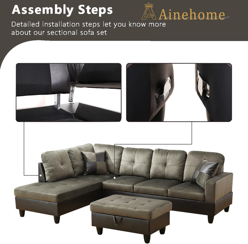 NOVAHOME 3-Piece Fabric Sectional Sofa Set with Storage Ottoman - product view 06