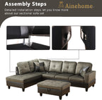 NOVAHOME 3-Piece Fabric Sectional Sofa Set with Storage Ottoman - product view 06