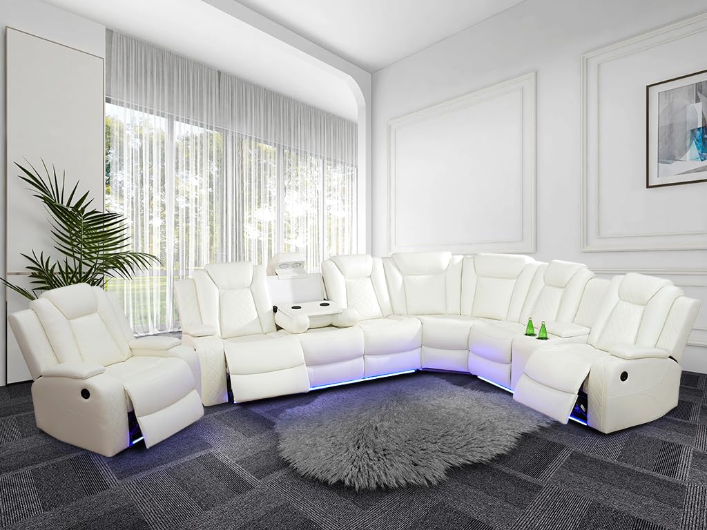NOVAHOME Leather Power Recliner Sectional with LED - product view 13