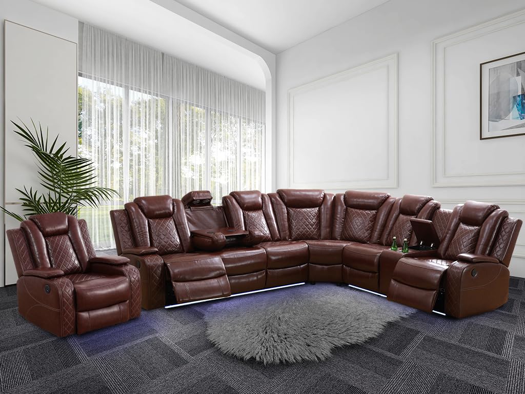 NOVAHOME Leather Power Recliner Sectional with LED - product view 14