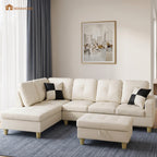 NOVAHOME 3-Piece Faux Leather Sectional Sofa Set with Storage Ottoman - product view 01