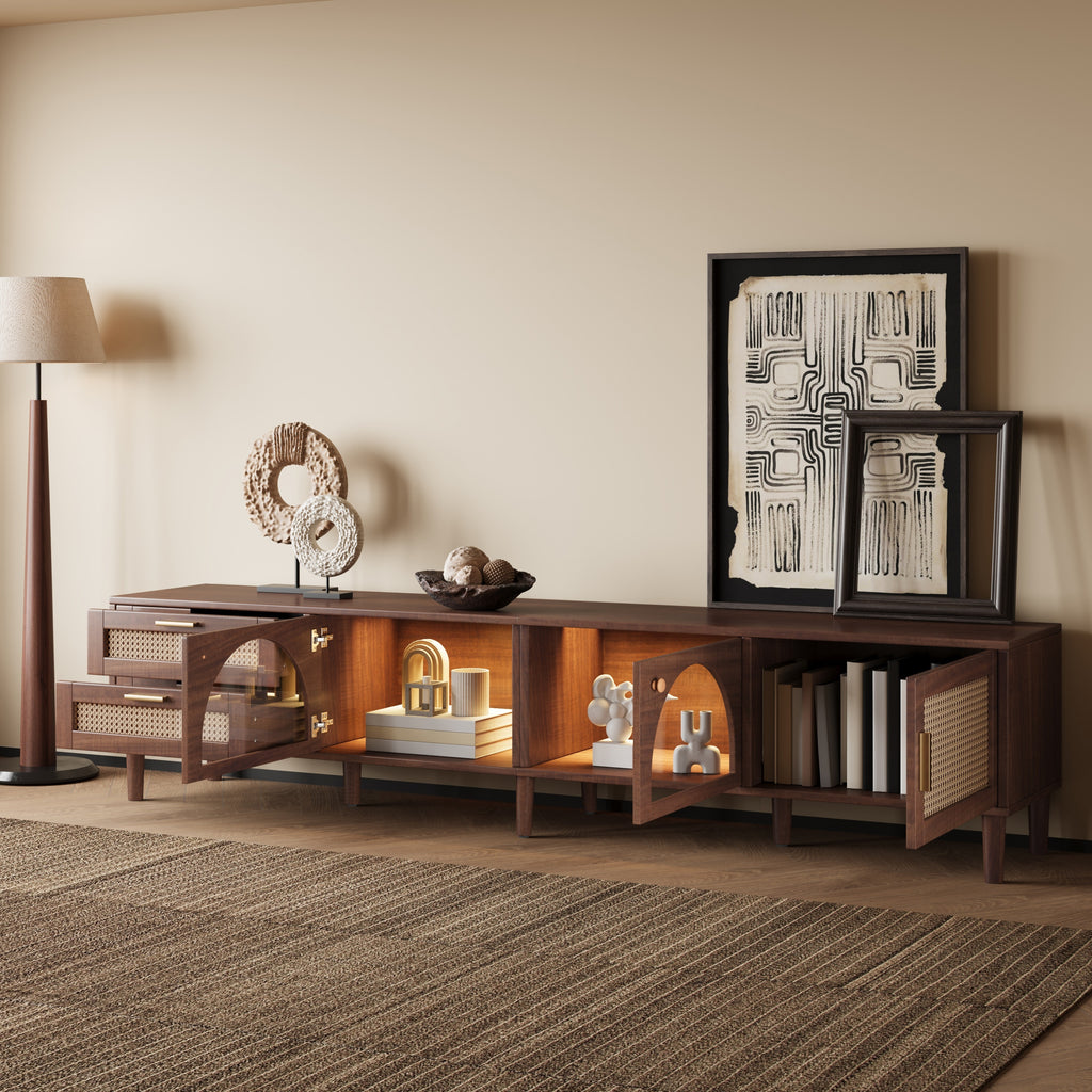 NOVAHOME 86.6-inch dark brown rattan TV stand product image 4