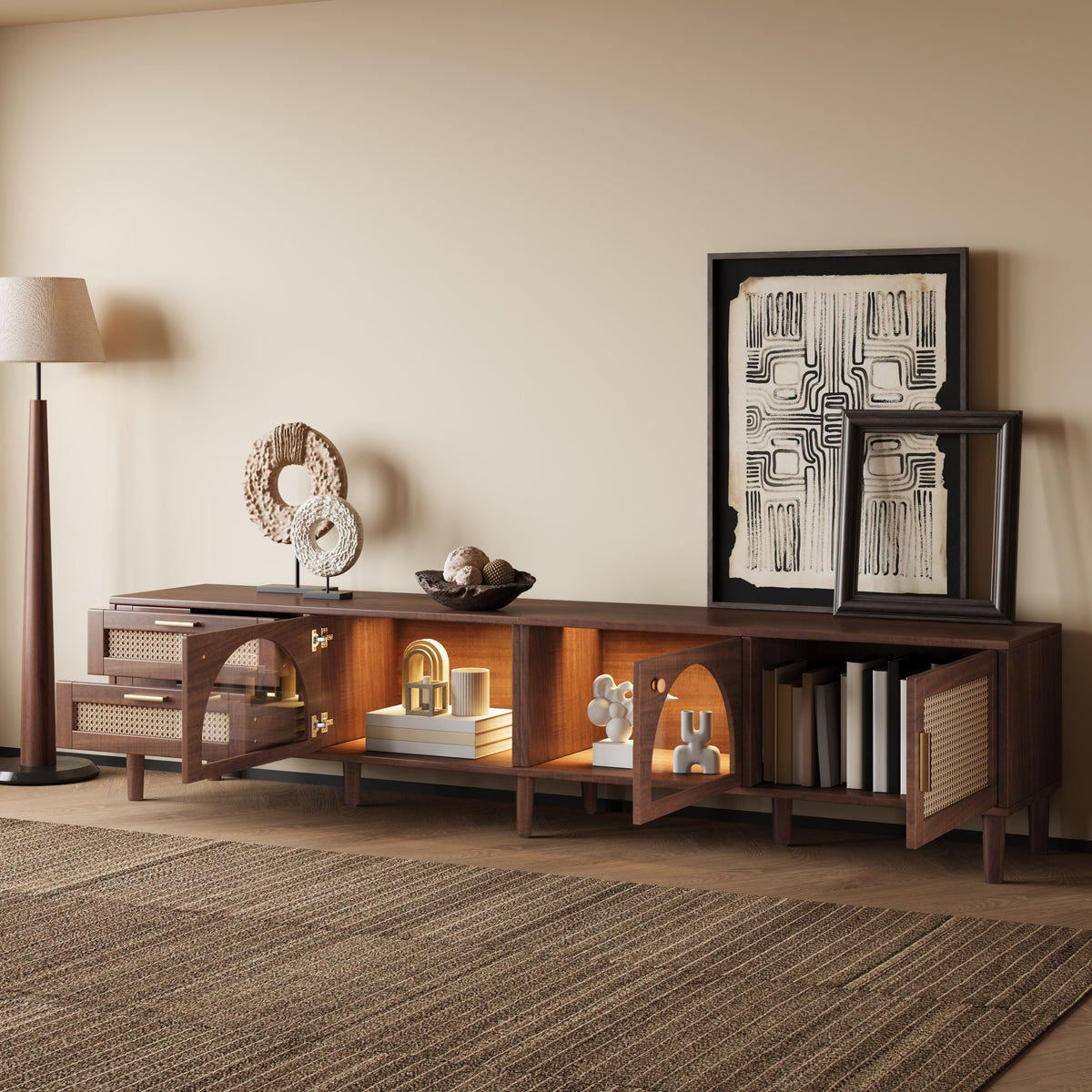NOVAHOME 86.6-inch dark brown rattan TV stand product image 4