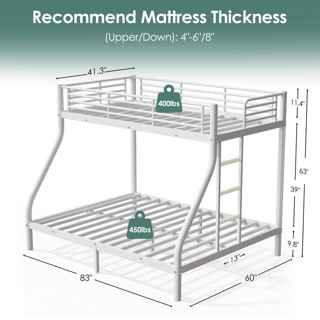 NOVAHOME Heavy Duty Metal Bunk Bed (Twin Over Full) - Space Saving & Noise-Free