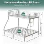 NOVAHOME Heavy Duty Metal Bunk Bed (Twin Over Full) - Space Saving & Noise-Free