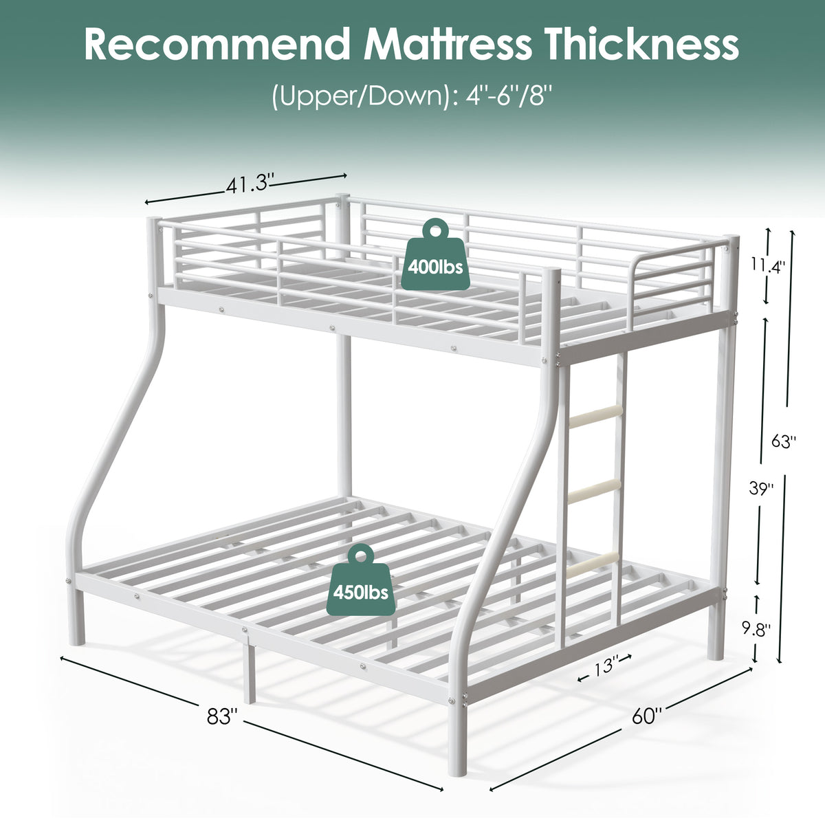 NOVAHOME Heavy Duty Metal Bunk Bed (Twin Over Full) - Space Saving & Noise-Free