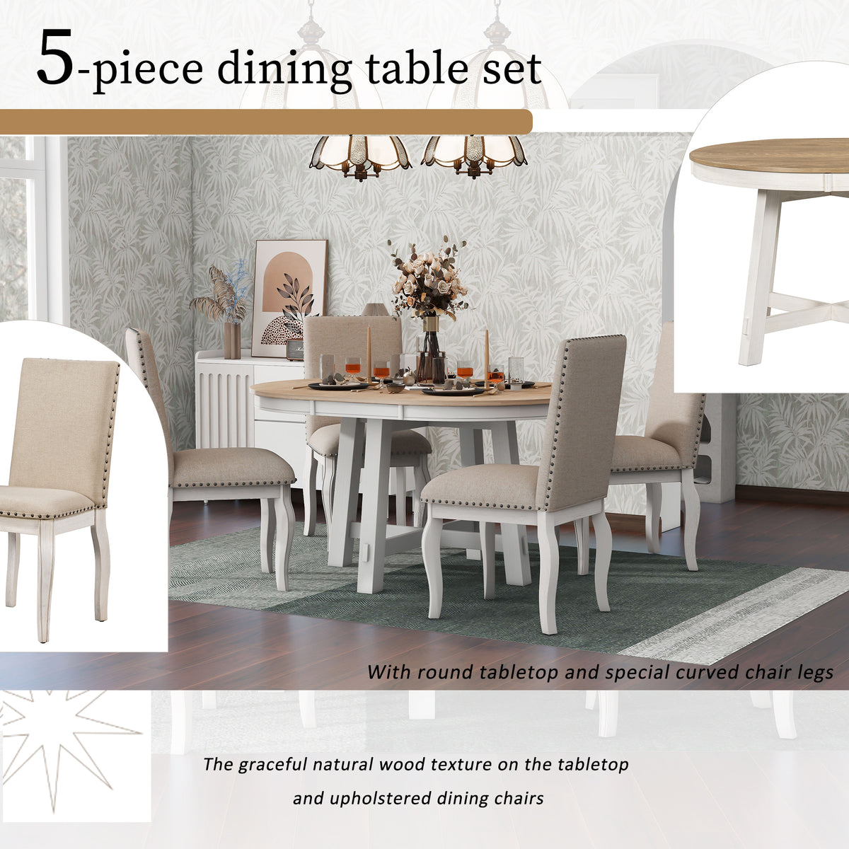 NOVAHOME 5-piece extendable farmhouse dining set product image 5