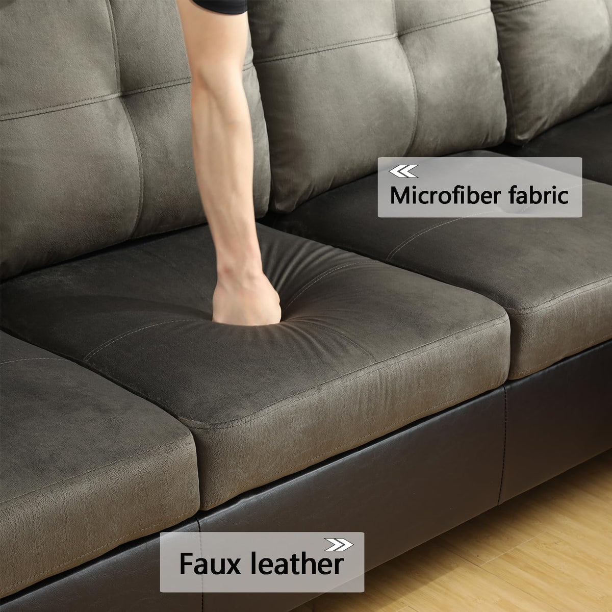 NOVAHOME 3-Piece Fabric Sectional Sofa Set with Storage Ottoman - product view 08