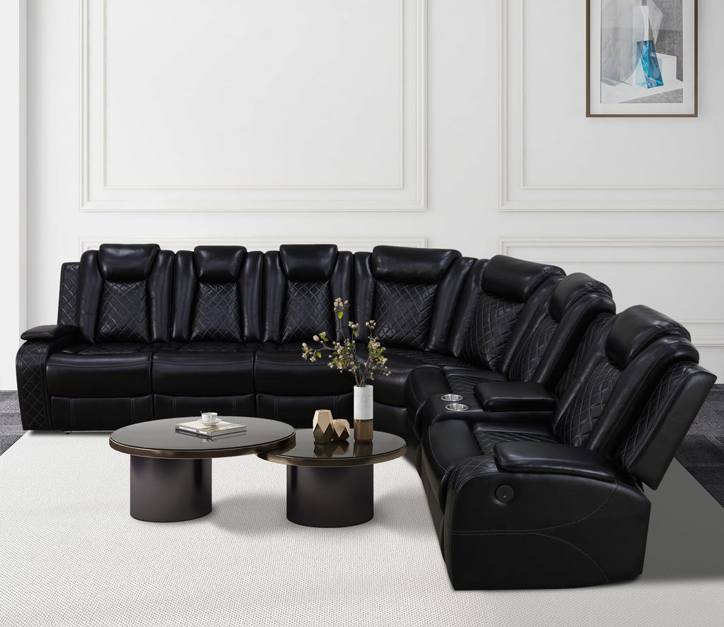 NOVAHOME Leather Power Recliner Sectional with LED - product view 04