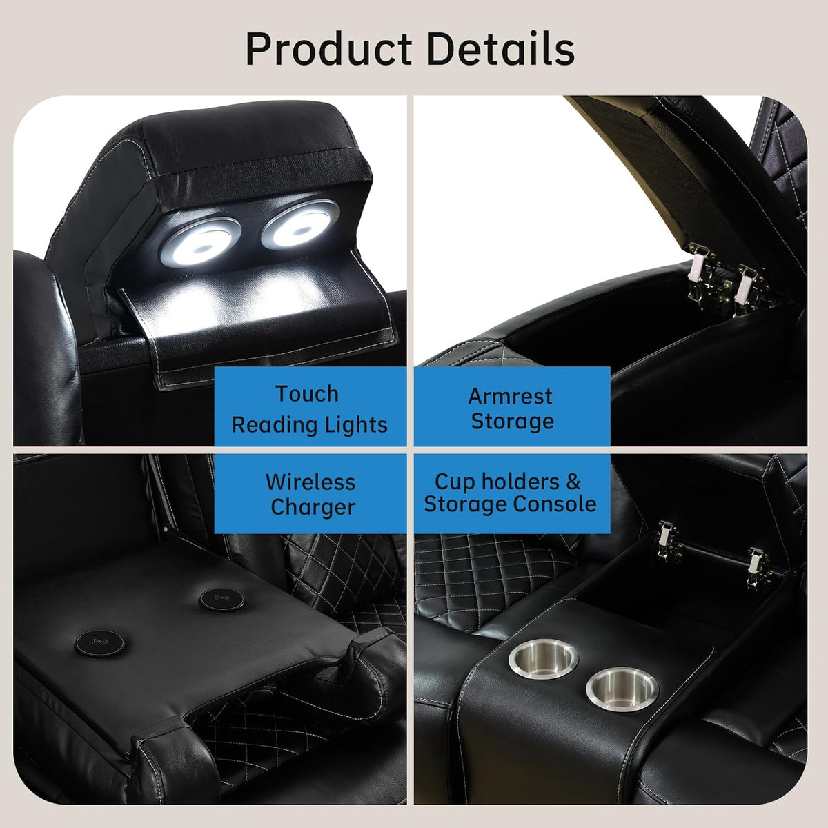 NOVAHOME 2-Piece Leather Power Recliner Sofa Set with LED Lights - product view 06