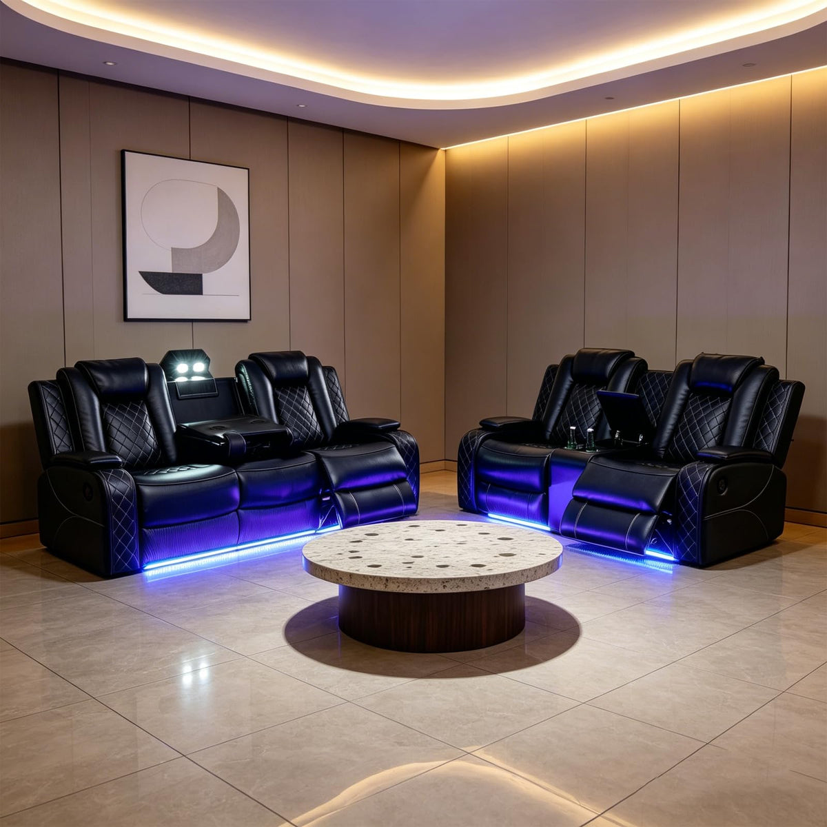 NOVAHOME 2-Piece Leather Power Recliner Sofa Set with LED Lights - product view 15