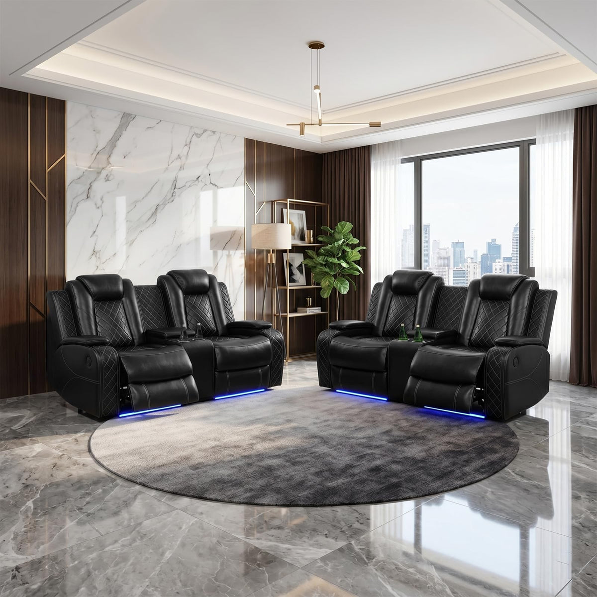 NOVAHOME 2-Piece Leather Power Recliner Sofa Set with LED Lights - product view 11