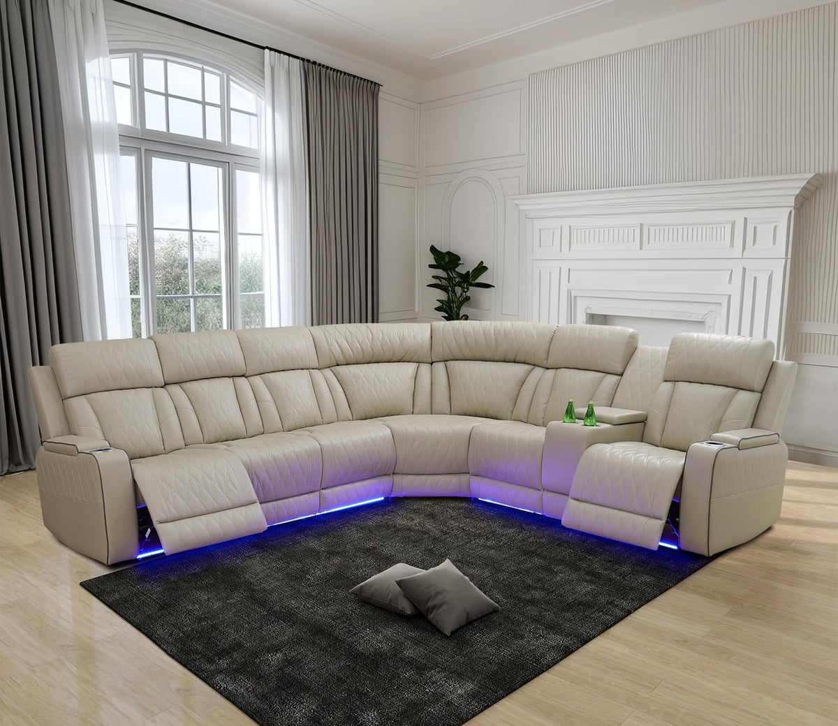 NOVAHOME Leather Power Recliner Sectional with LED - product view 08